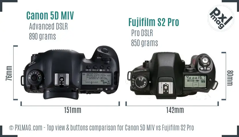 Canon 5D MIV vs Fujifilm S2 Pro top view buttons comparison