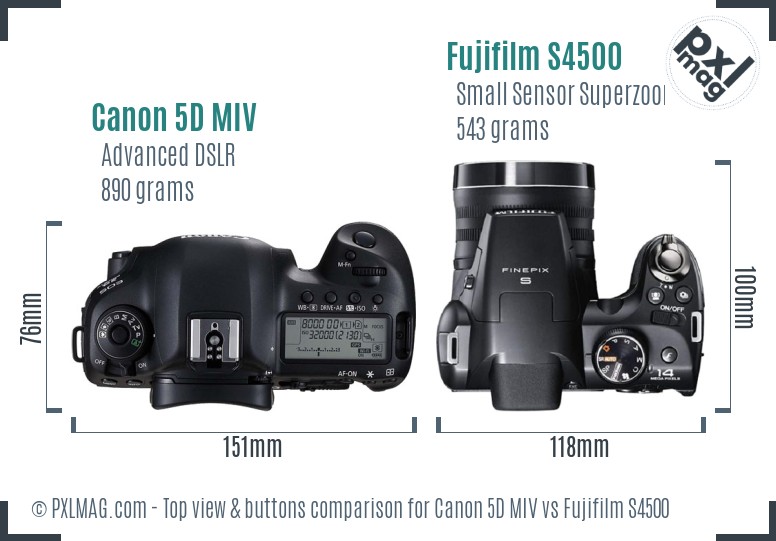 Canon 5D MIV vs Fujifilm S4500 top view buttons comparison