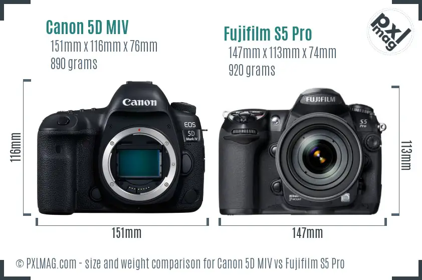 Canon 5D MIV vs Fujifilm S5 Pro size comparison