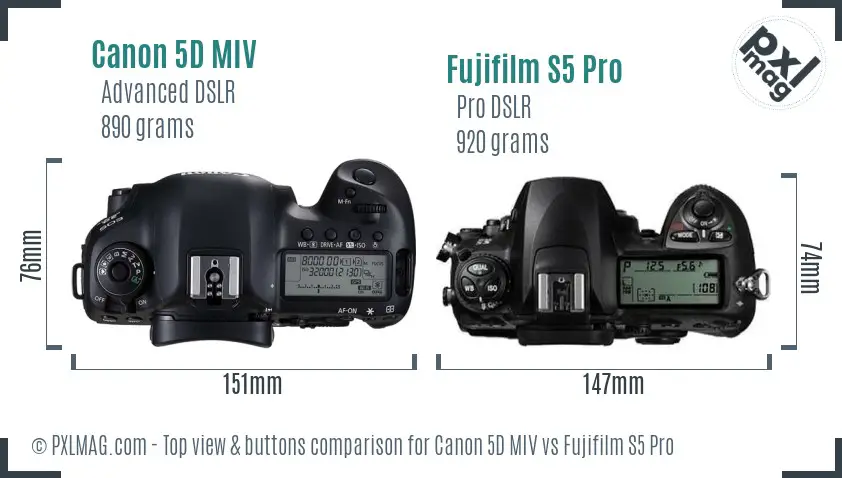 Canon 5D MIV vs Fujifilm S5 Pro top view buttons comparison