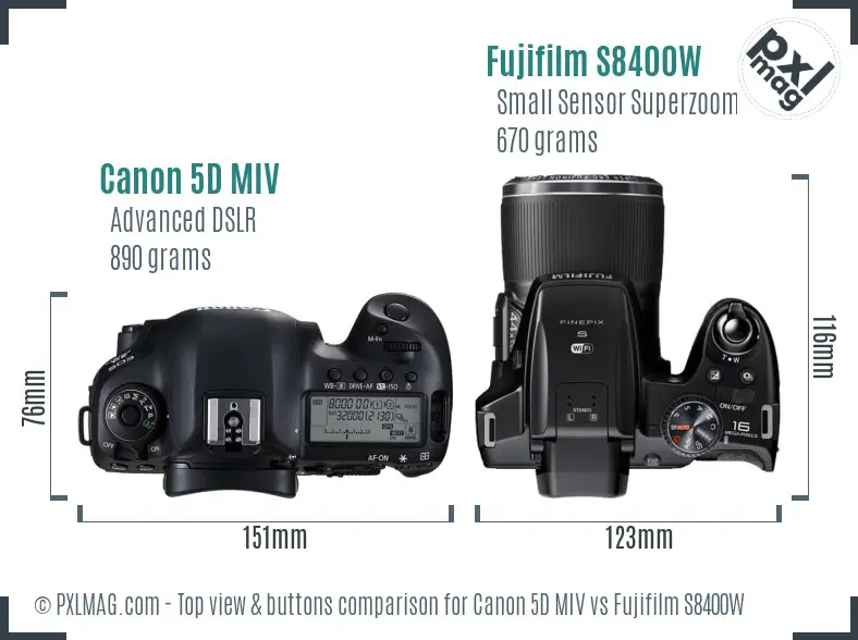 Canon 5D MIV vs Fujifilm S8400W top view buttons comparison Canon 5D MIV vs Fujifilm S8400W top view buttons comparison
