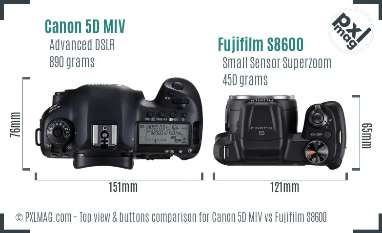 Canon 5D MIV vs Fujifilm S8600 top view buttons comparison Canon 5D MIV vs Fujifilm S8600 top view buttons comparison