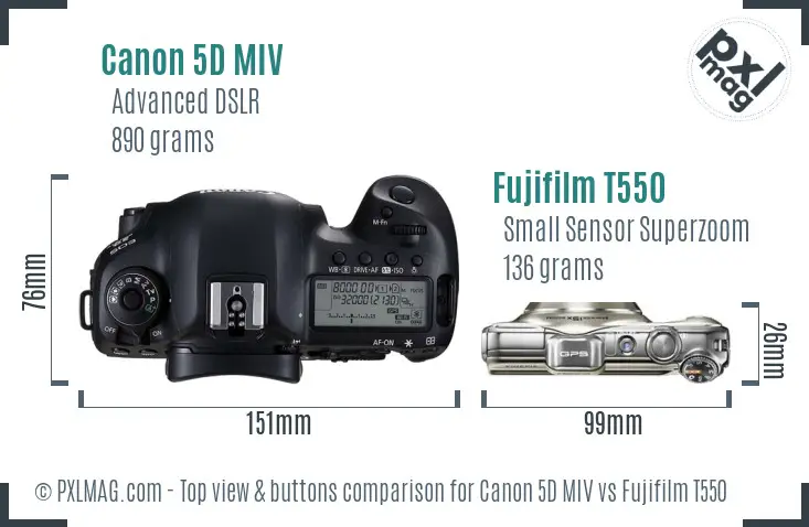 Canon 5D MIV vs Fujifilm T550 top view buttons comparison