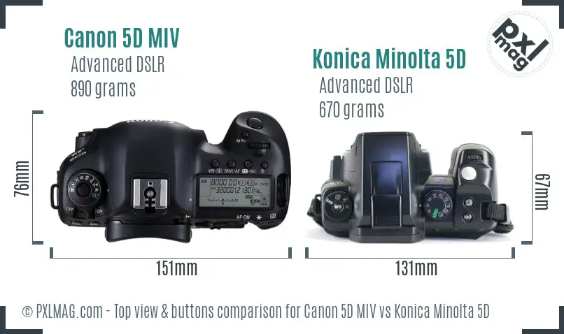 Canon 5D MIV vs Konica Minolta 5D top view buttons comparison