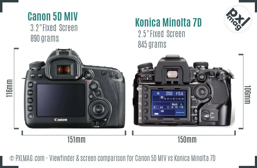 Canon 5D MIV vs Konica Minolta 7D Screen and Viewfinder comparison