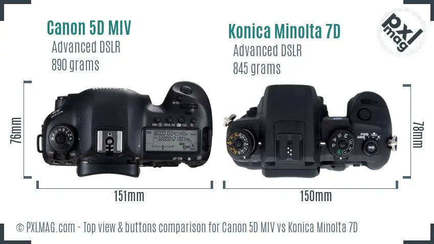 Canon 5D MIV vs Konica Minolta 7D top view buttons comparison