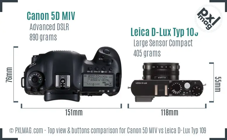 Canon 5D MIV vs Leica D-Lux Typ 109 top view buttons comparison