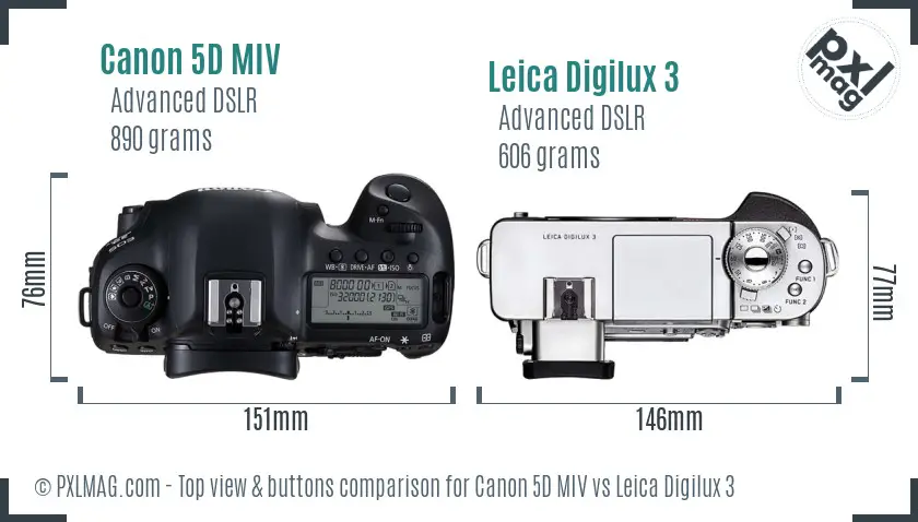 Canon 5D MIV vs Leica Digilux 3 top view buttons comparison