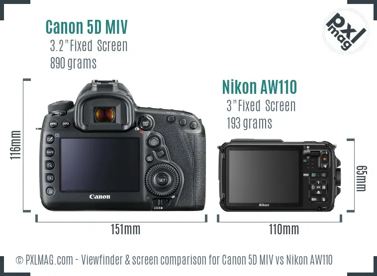 Canon 5D MIV vs Nikon AW110 Screen and Viewfinder comparison