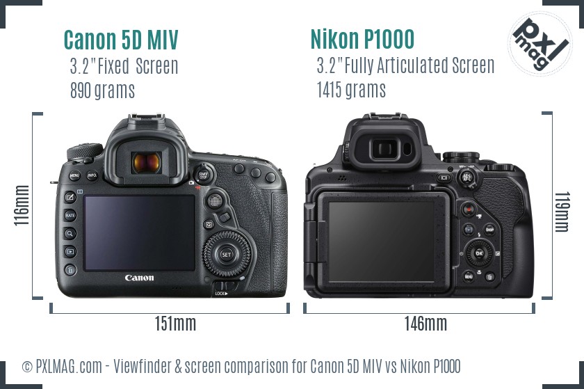 Canon 5D MIV vs Nikon P1000 Screen and Viewfinder comparison