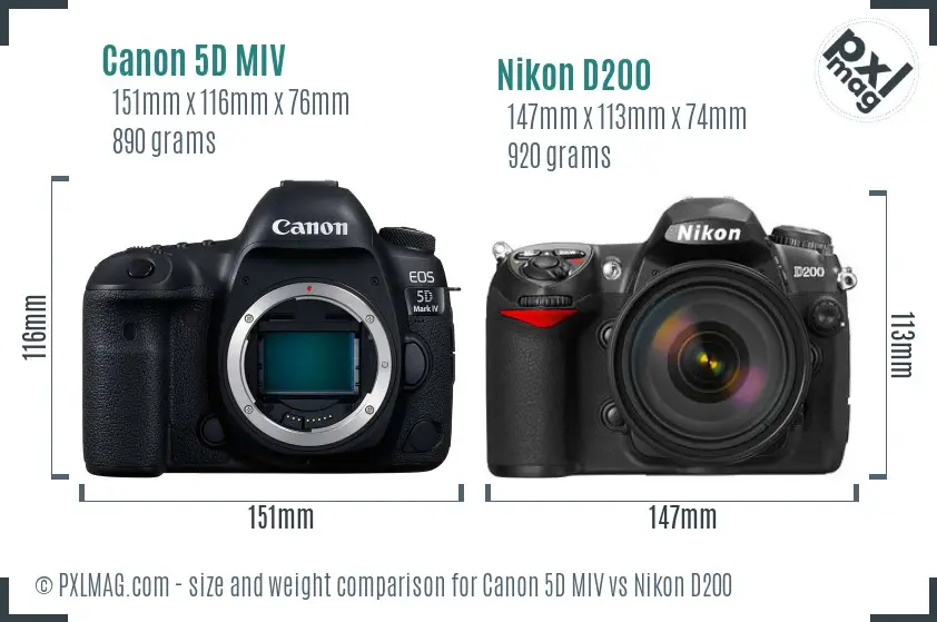 Canon 5D MIV vs Nikon D200 size comparison