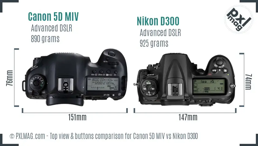 Canon 5D MIV vs Nikon D300 top view buttons comparison