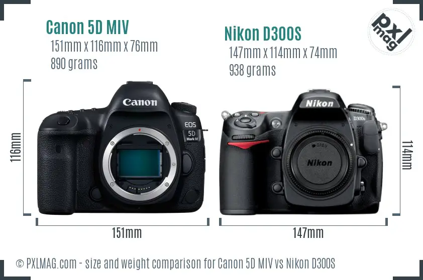 Canon 5D MIV vs Nikon D300S size comparison