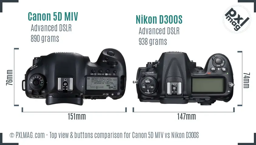 Canon 5D MIV vs Nikon D300S top view buttons comparison
