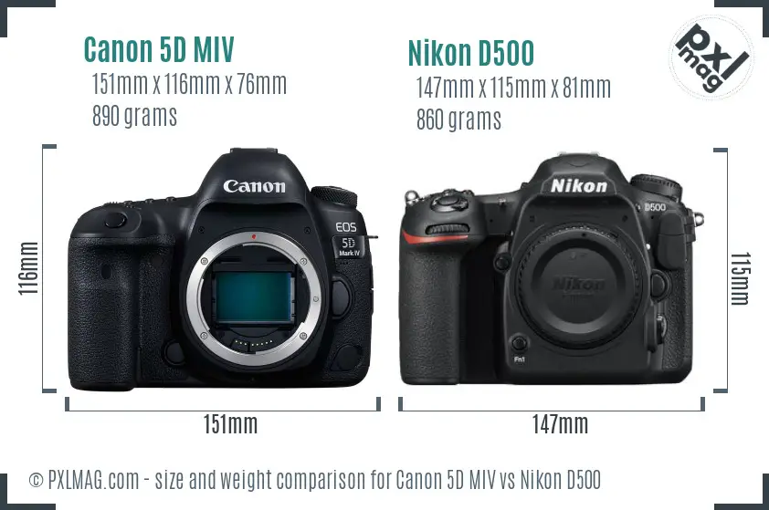 Canon 5D MIV vs Nikon D500 size comparison