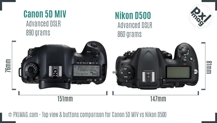 Canon 5D MIV vs Nikon D500 top view buttons comparison
