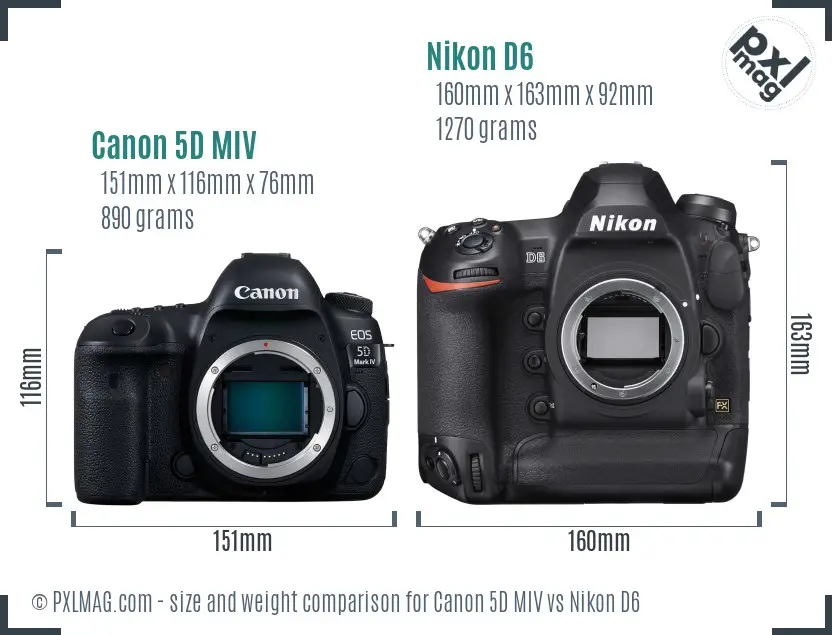 Canon 5D MIV vs Nikon D6 size comparison