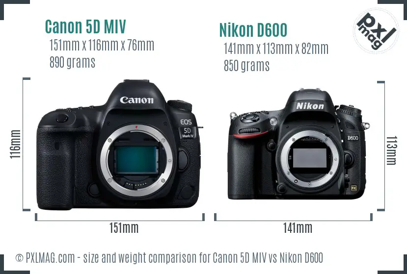 Canon 5D MIV vs Nikon D600 size comparison