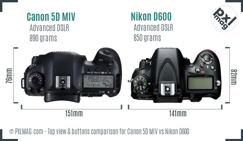 Canon 5D MIV vs Nikon D600 top view buttons comparison