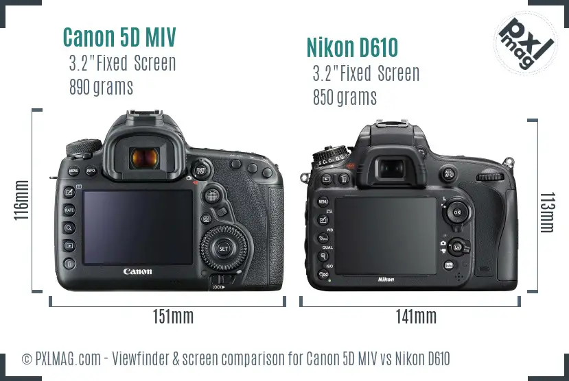 Canon 5D MIV vs Nikon D610 Screen and Viewfinder comparison