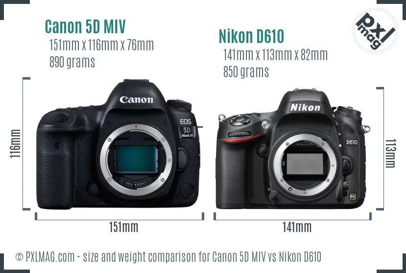 Canon 5D MIV vs Nikon D610 size comparison