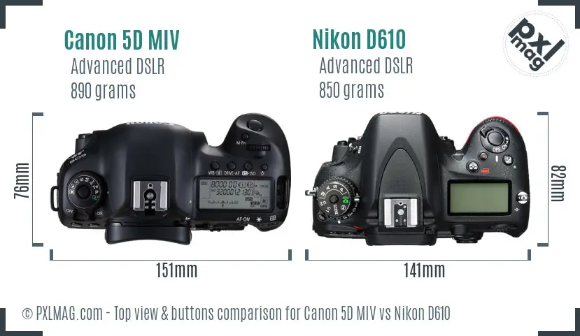Canon 5D MIV vs Nikon D610 top view buttons comparison