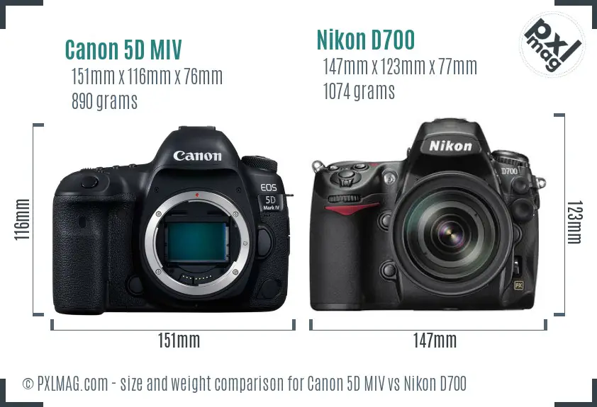 Canon 5D MIV vs Nikon D700 size comparison