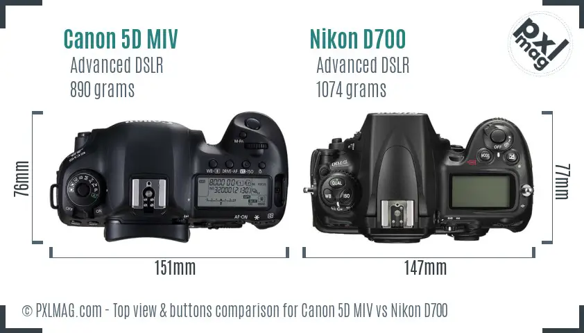 Canon 5D MIV vs Nikon D700 top view buttons comparison