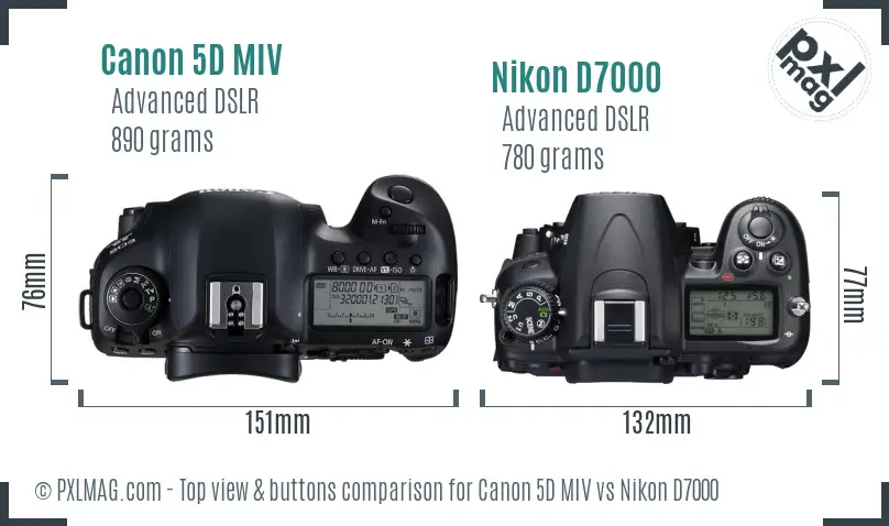 Canon 5D MIV vs Nikon D7000 top view buttons comparison