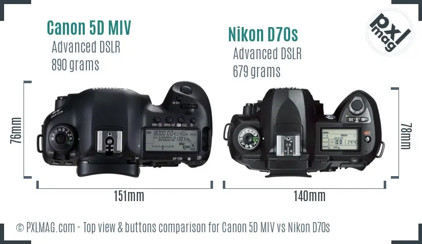 Canon 5D MIV vs Nikon D70s top view buttons comparison