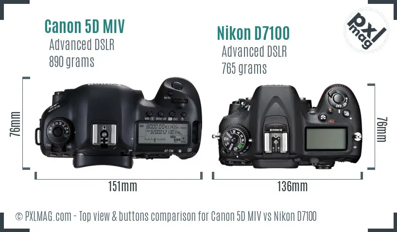 Canon 5D MIV vs Nikon D7100 top view buttons comparison