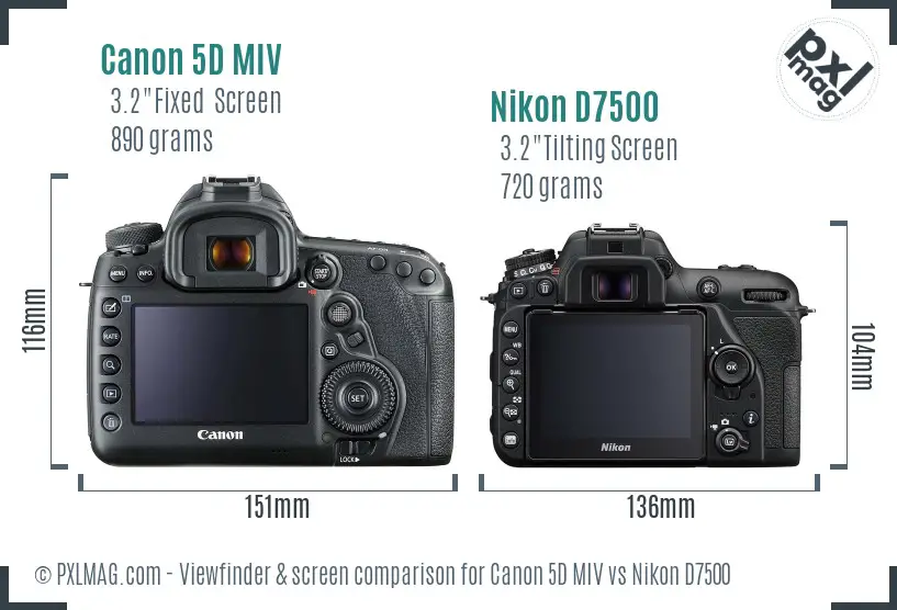 Canon 5D MIV vs Nikon D7500 Screen and Viewfinder comparison