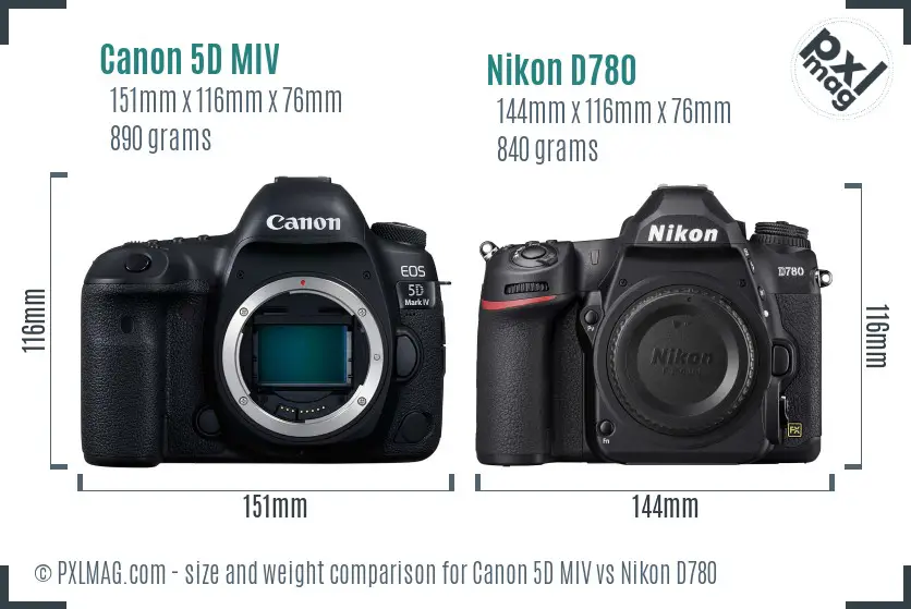 Canon 5D MIV vs Nikon D780 size comparison
