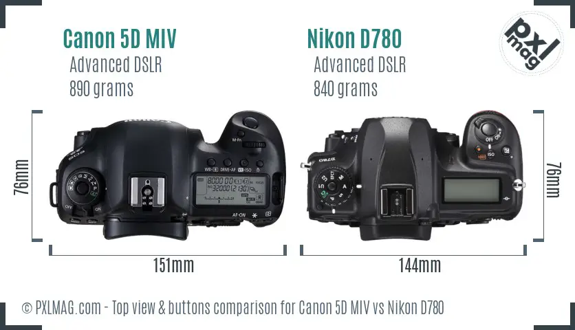 Canon 5D MIV vs Nikon D780 top view buttons comparison