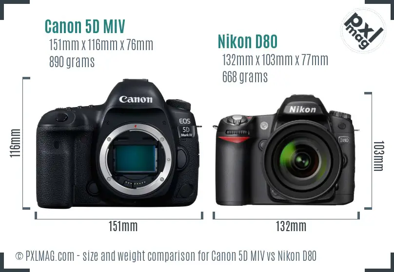 Canon 5D MIV vs Nikon D80 size comparison