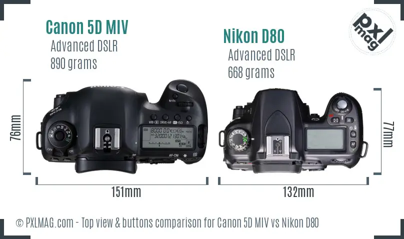 Canon 5D MIV vs Nikon D80 top view buttons comparison