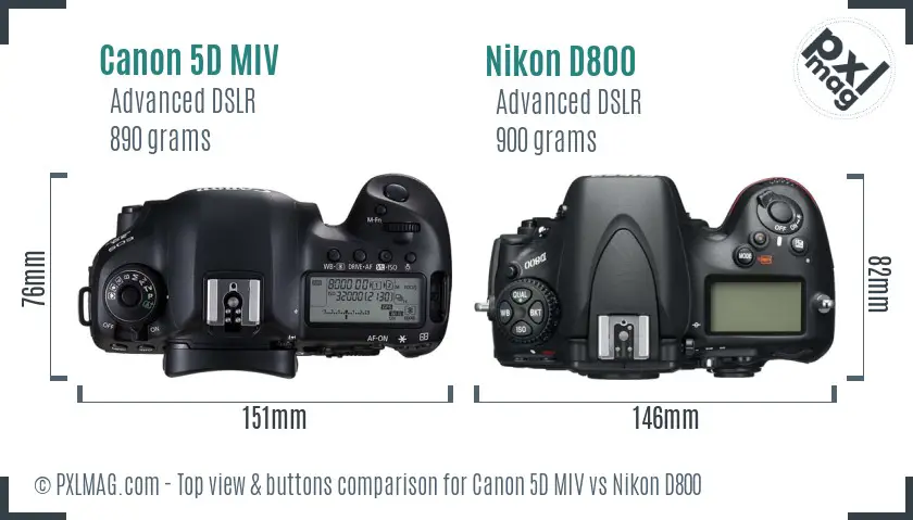 Canon 5D MIV vs Nikon D800 top view buttons comparison