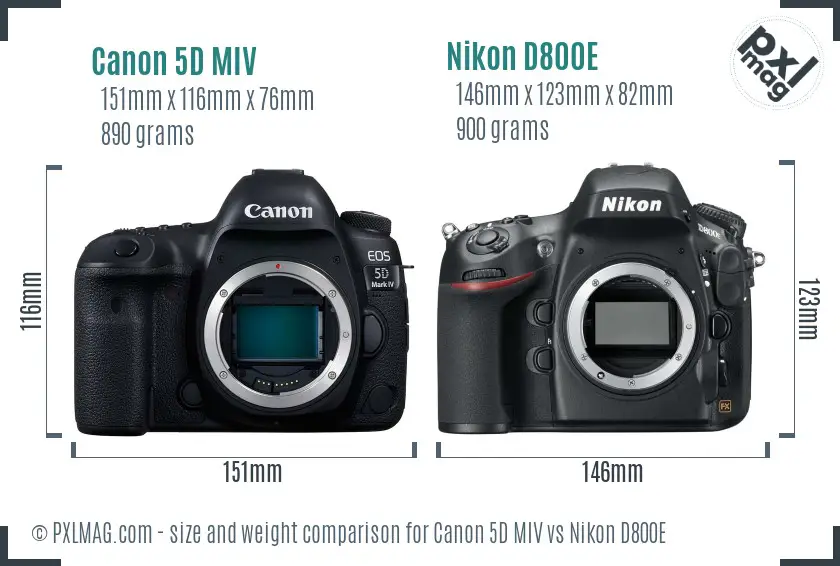 Canon 5D MIV vs Nikon D800E size comparison