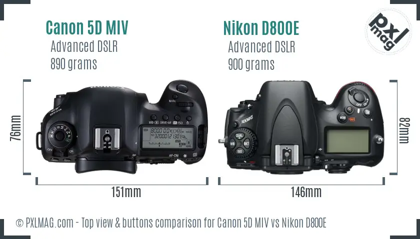 Canon 5D MIV vs Nikon D800E top view buttons comparison