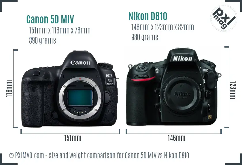 Canon 5D MIV vs Nikon D810 size comparison