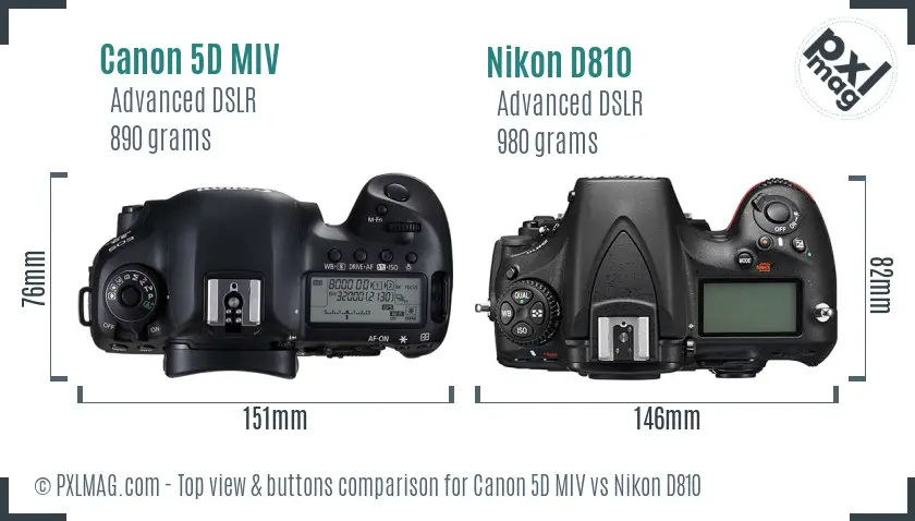 Canon 5D MIV vs Nikon D810 top view buttons comparison