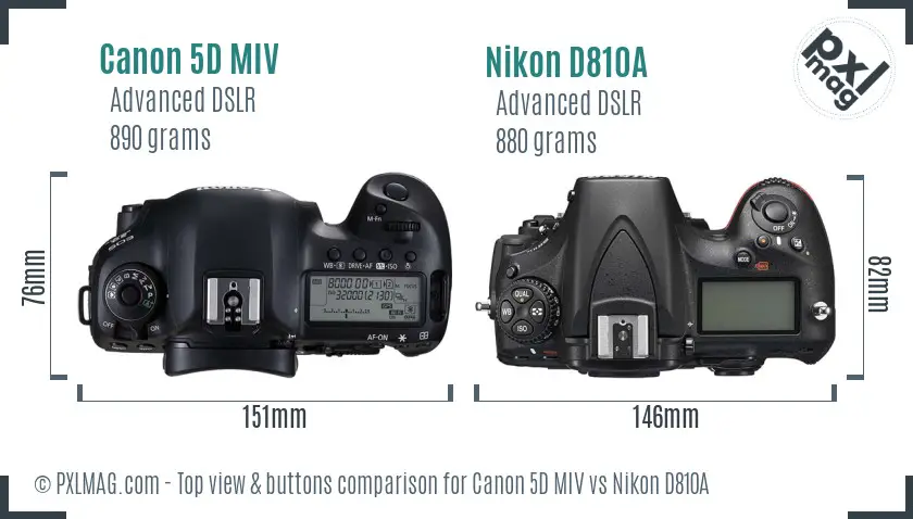 Canon 5D MIV vs Nikon D810A top view buttons comparison