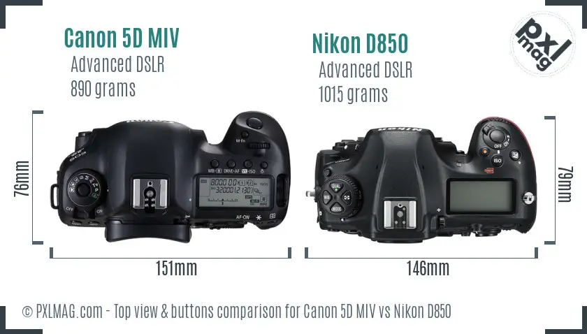 Canon 5D MIV vs Nikon D850 top view buttons comparison