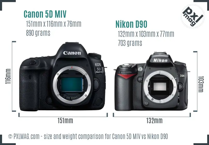 Canon 5D MIV vs Nikon D90 size comparison
