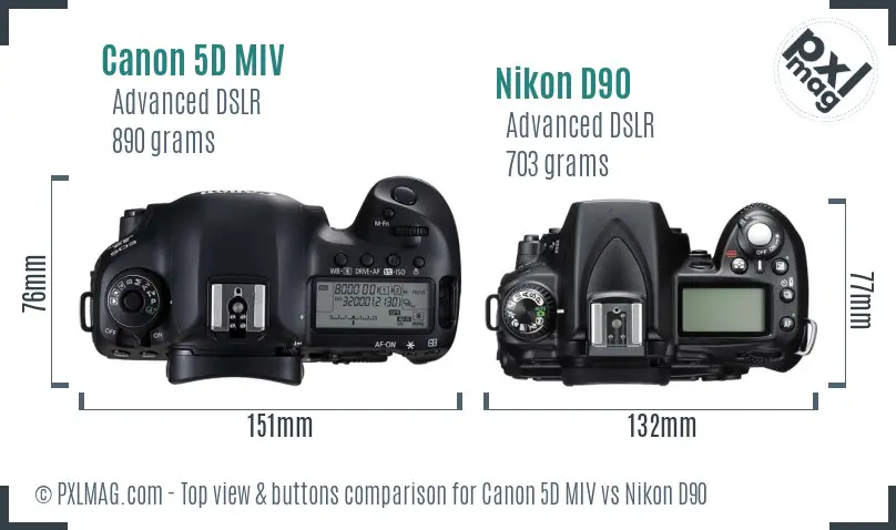 Canon 5D MIV vs Nikon D90 top view buttons comparison