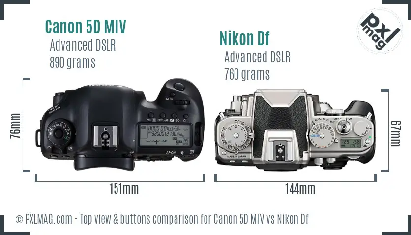 Canon 5D MIV vs Nikon Df top view buttons comparison