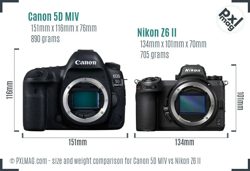 Canon 5D MIV vs Nikon Z6 II size comparison Canon 5D MIV vs Nikon Z6 II size comparison