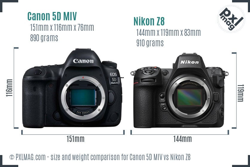 Canon 5D MIV vs Nikon Z8 size comparison