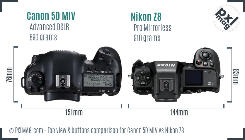 Canon 5D MIV vs Nikon Z8 top view buttons comparison