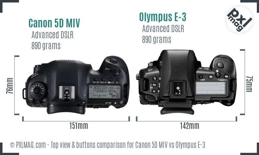 Canon 5D MIV vs Olympus E-3 top view buttons comparison